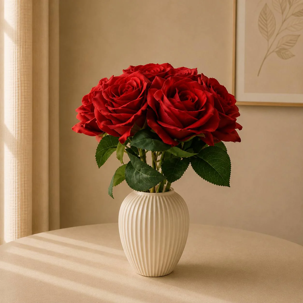 Artificial bouquet of 7 premium red roses 25cm