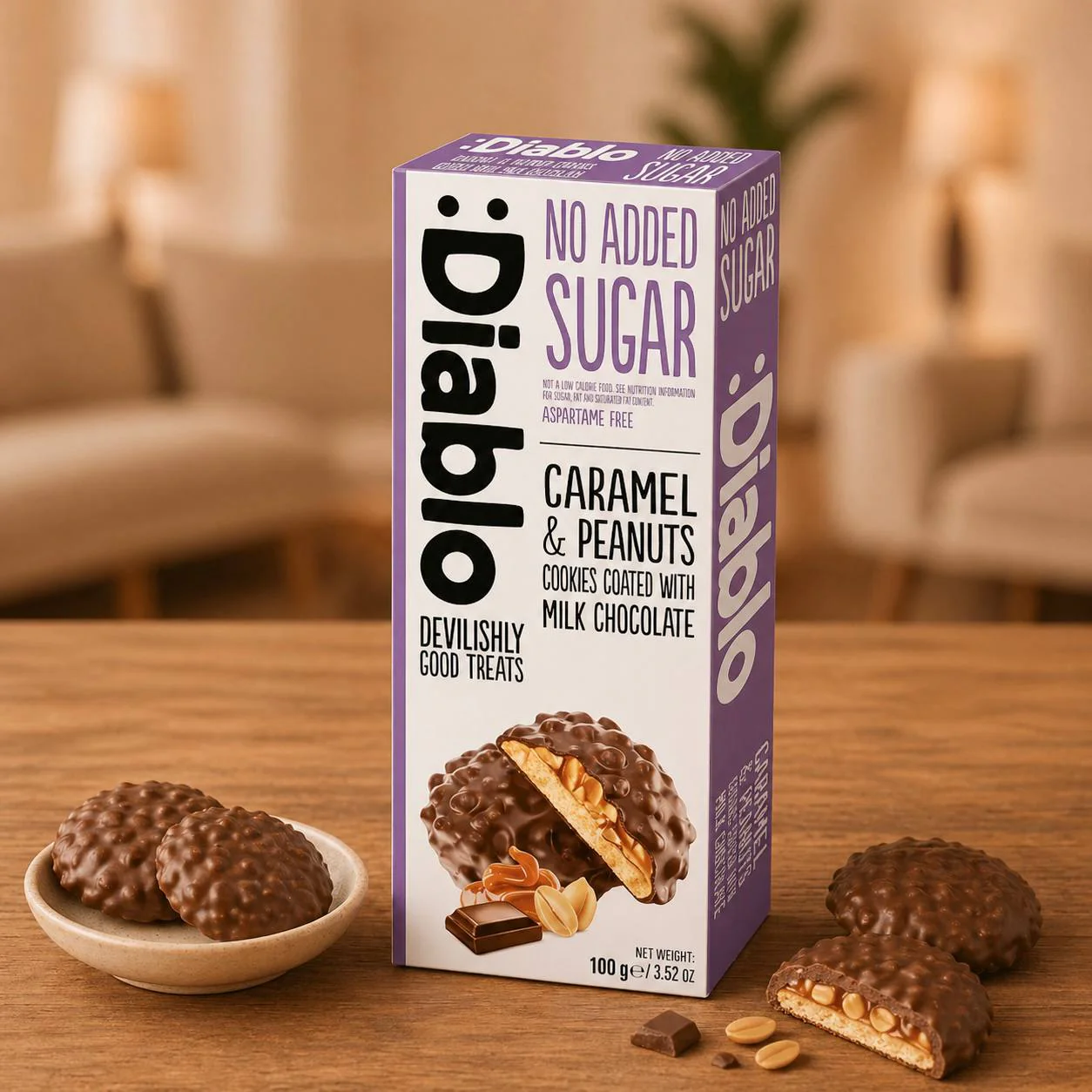 Diablo No Added Sugar Caramel & Peanut Milk Chocolate Cookies